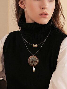 SAILIMUE 6Pcs Wooden Boho Necklaces For Women Trendy Long Boho Necklace